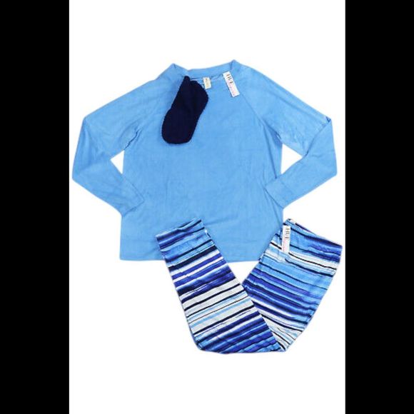 HUE Women's Super Soft Fleece Pajama Set Blue Stripes - Regular - Picture 1 of 1
